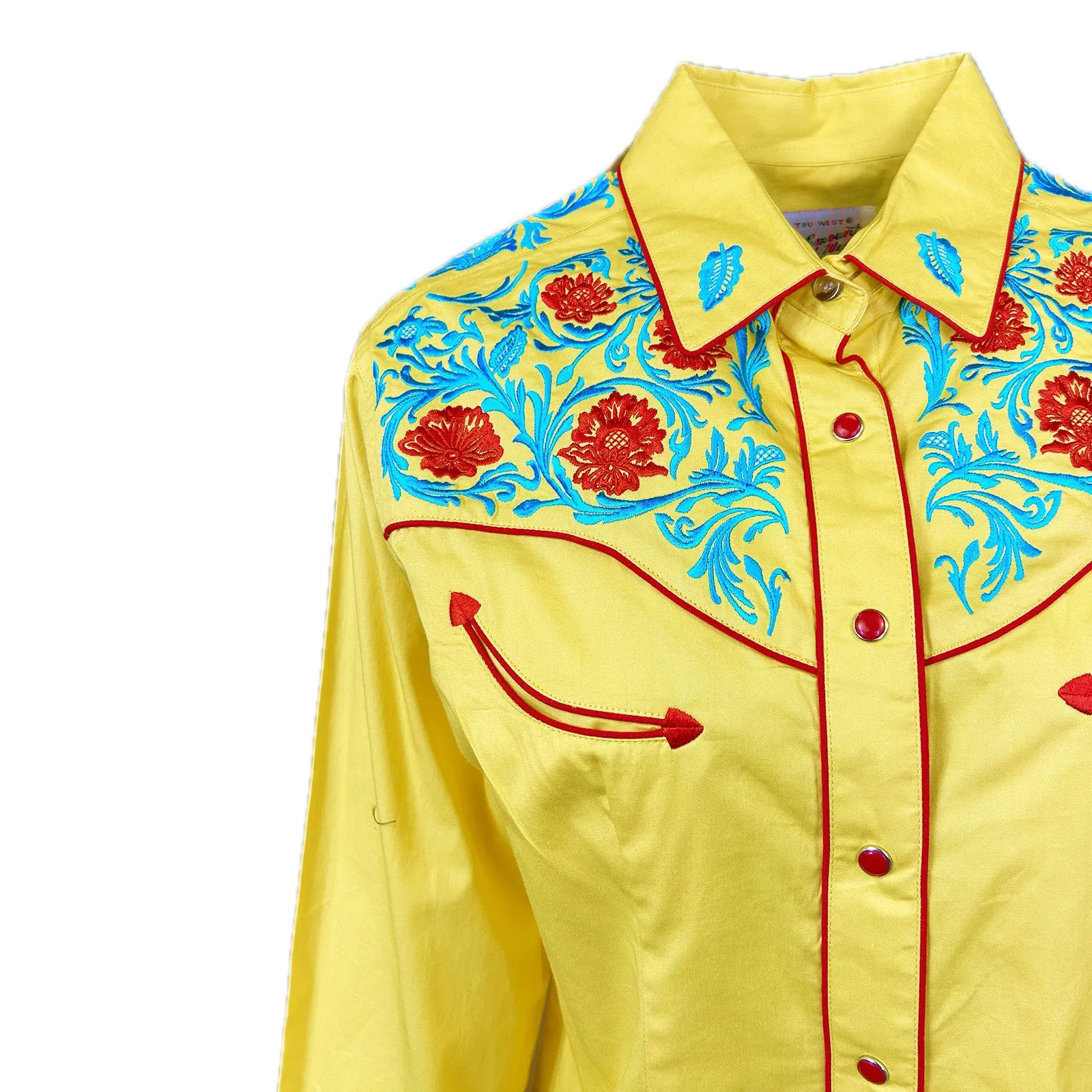 Women's Vintage Floral Embroidered Gold Western Shirt