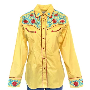 Women's Vintage Floral Embroidered Gold Western Shirt