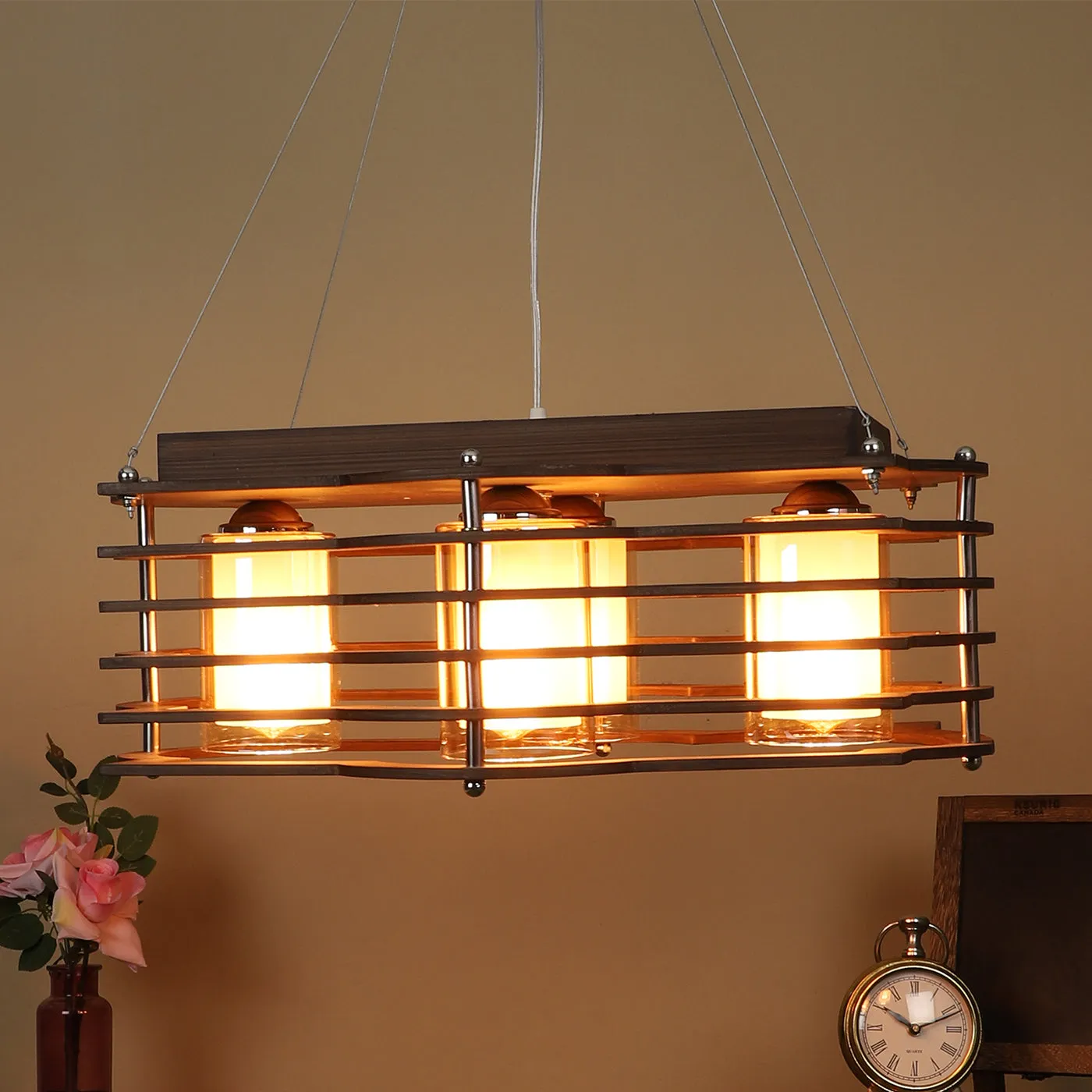 wooden Wood Hanging Light M-19-REC-NEW-DESIGN-4LP