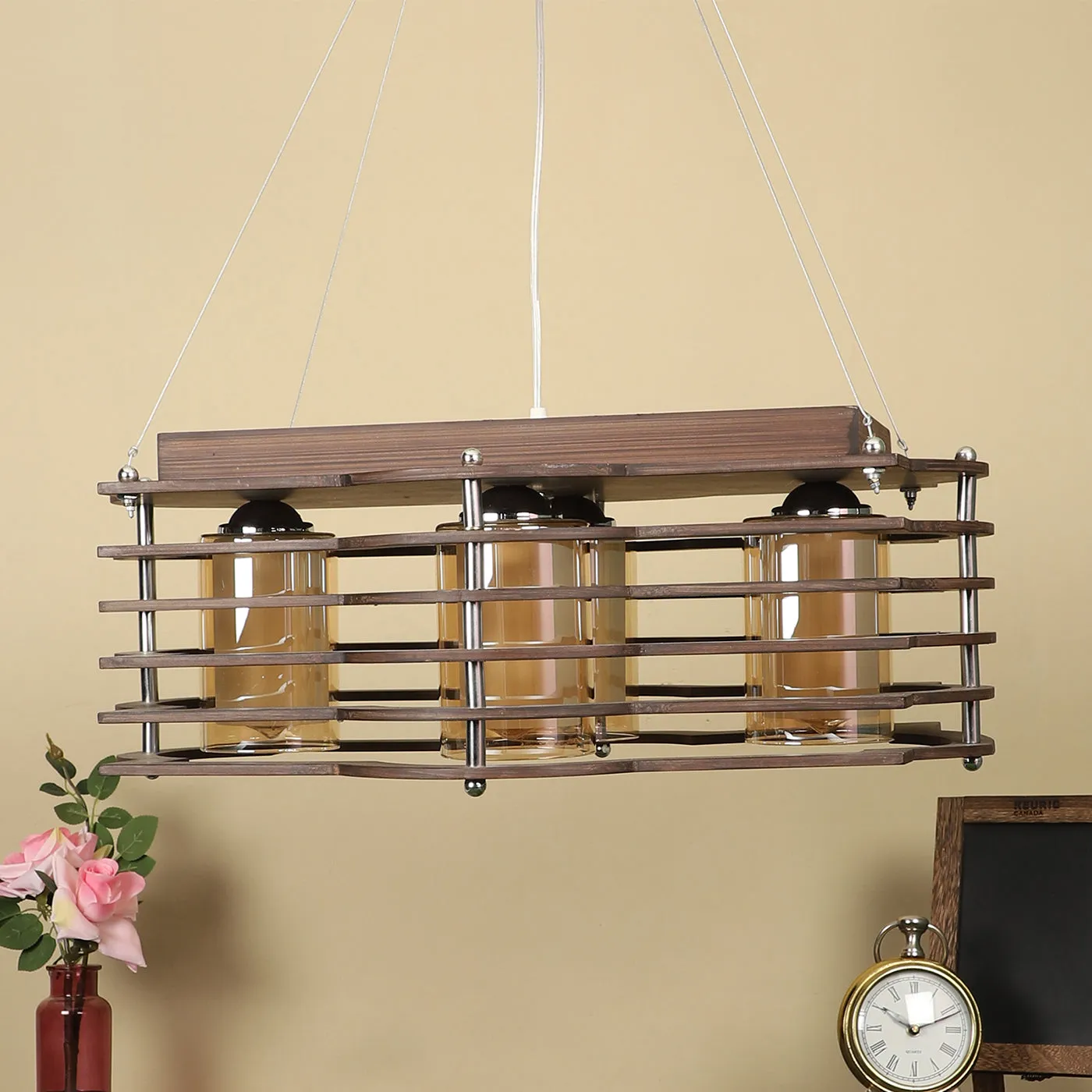 wooden Wood Hanging Light M-19-REC-NEW-DESIGN-4LP